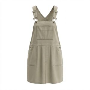 Attitude Khaki Overall Utility Dress Size M Casual Neutral Layering Cotton
